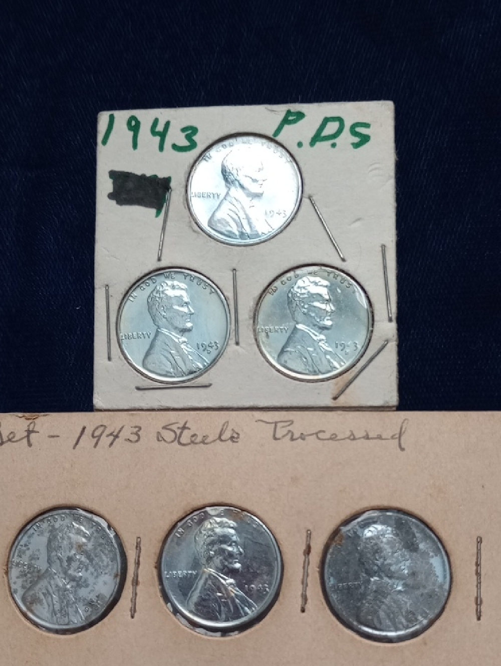 1943 Steel Wheat Pennies -  P. D. S. Lot of 6 Silver Tone Coins